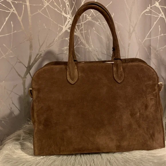 BNWT CLAUDIA FIRENZE Viral Made in Italy Chocolate Brown Suede Satchel Bag - Picture 4 of 15